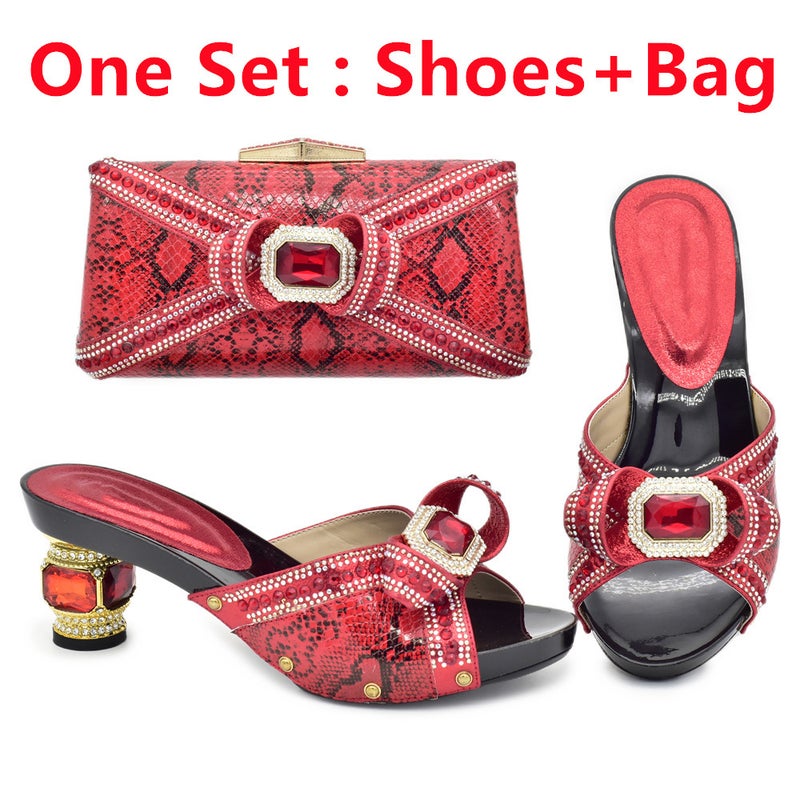 صنادل عالية الكعب من جلد PU مع كريستالات مع حقيبة مسائية مع فستان أنيق حقيبة كلاتش - Image 1